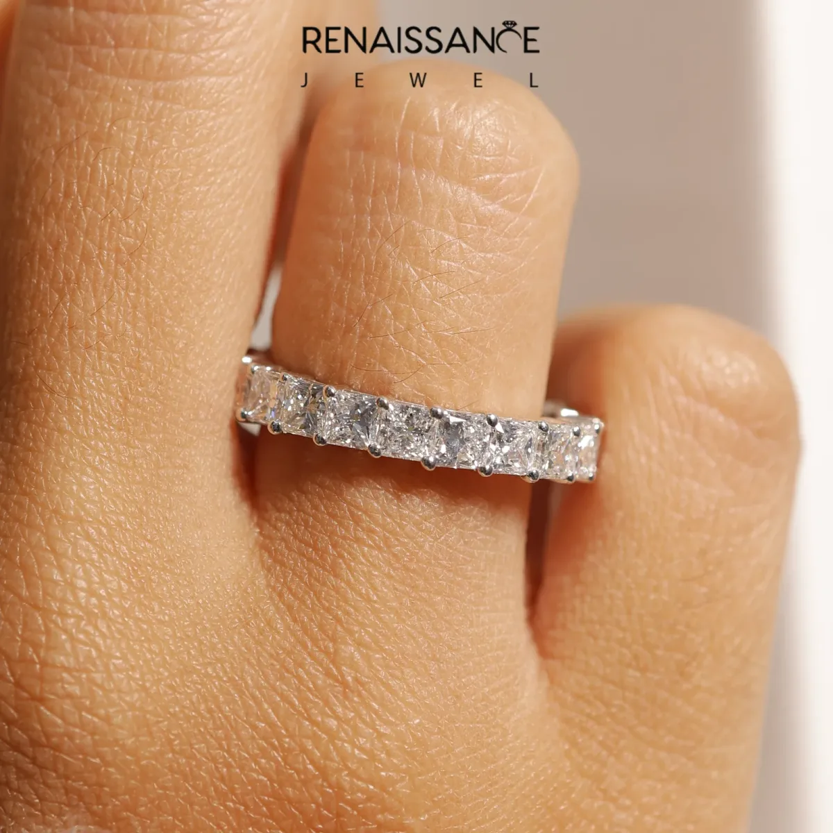 Princess Cut Eternity Band with Shared Prong Setting White gold