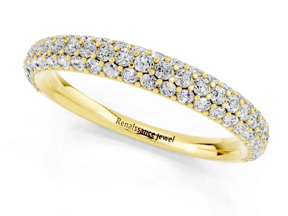 Round Moissanite Pavé Eternity Band with Shared Prong Setting Yellow gold