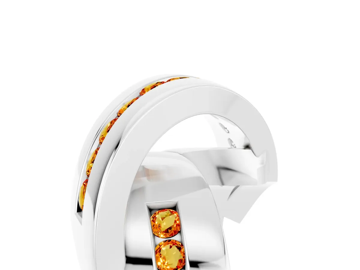 Pavé Round Citrine Crossover Band with Channel Setting White gold