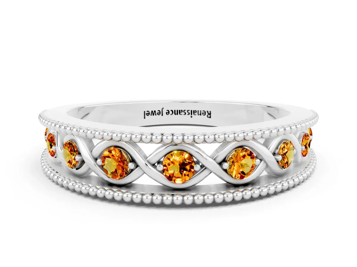 Round Citrine Twist Milgrain Band with Bezel Setting Platinum