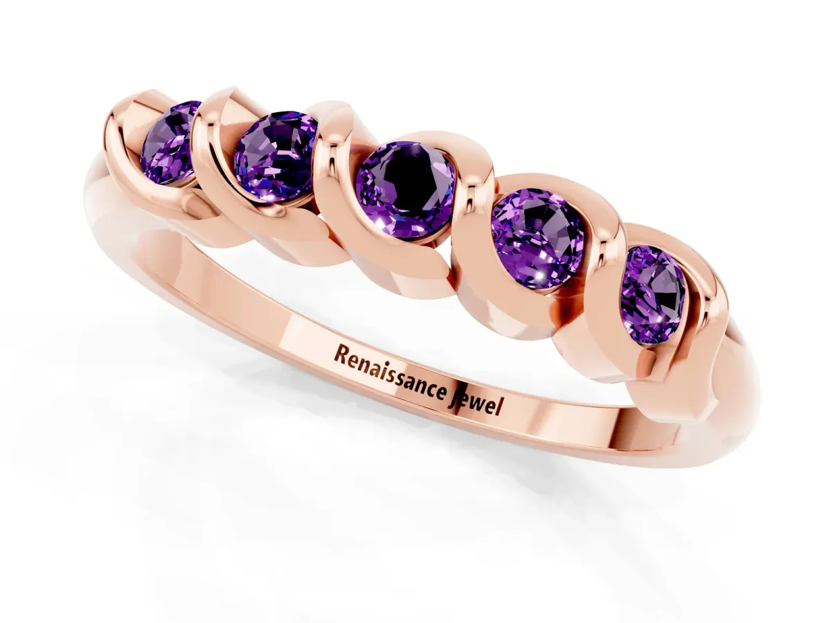 Round Amethyst Eternity Band with Twist Prong Setting Rose gold