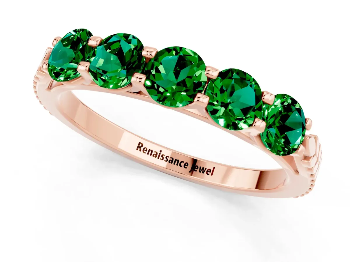 Five-Stone Round Emerald Prong-Set Band Rose gold