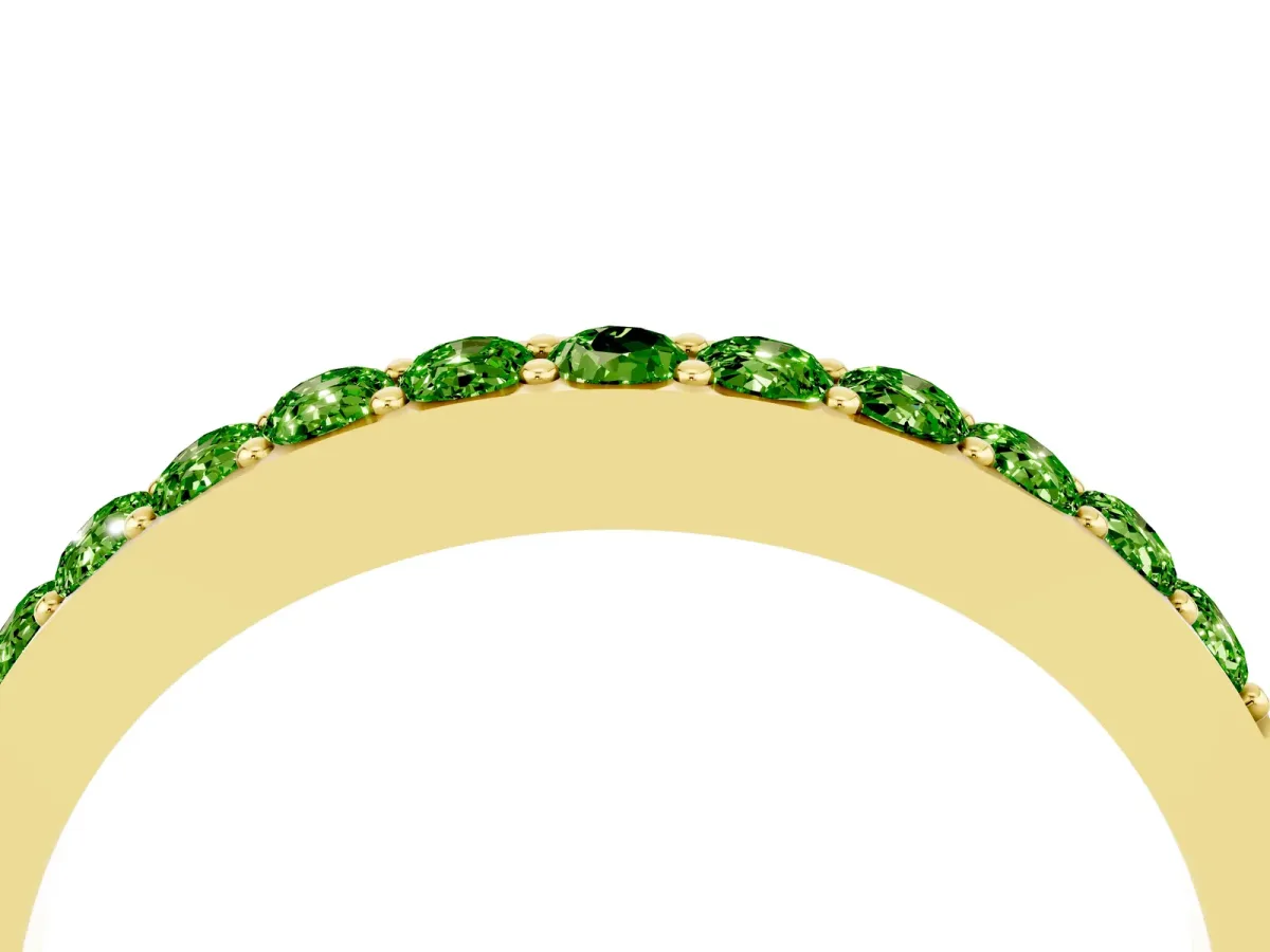 Round Peridot Curved Wedding Band with Channel Setting Yellow gold