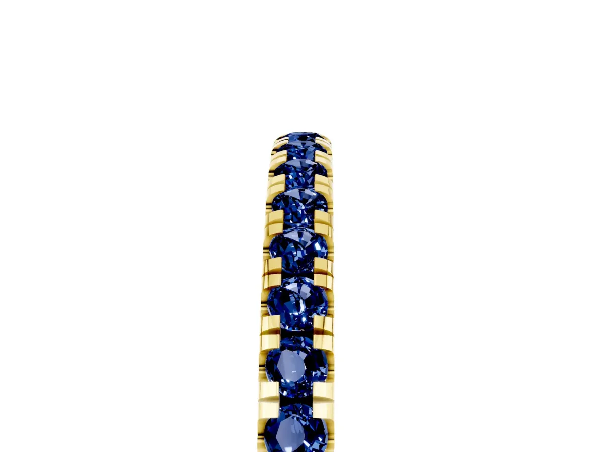 Pavé Round Blue Sapphire Half Eternity Band with Shared Prong Setting Yellow gold