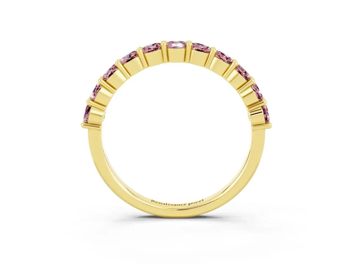 Round Morganite Half Eternity Band with Prong Setting Yellow gold