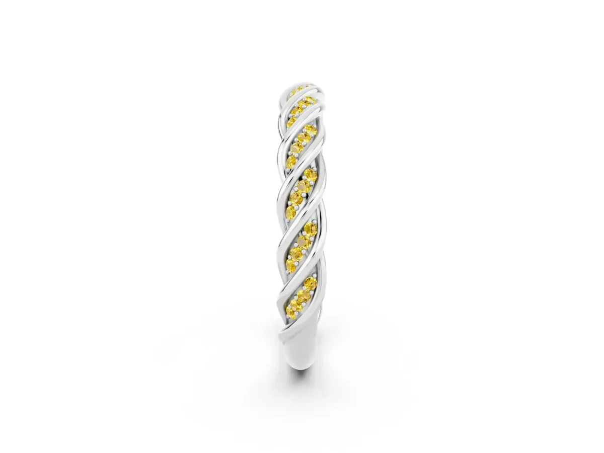 Twisted Pavé Round Yellow Sapphire Eternity Band with Shared Prong Setting White gold