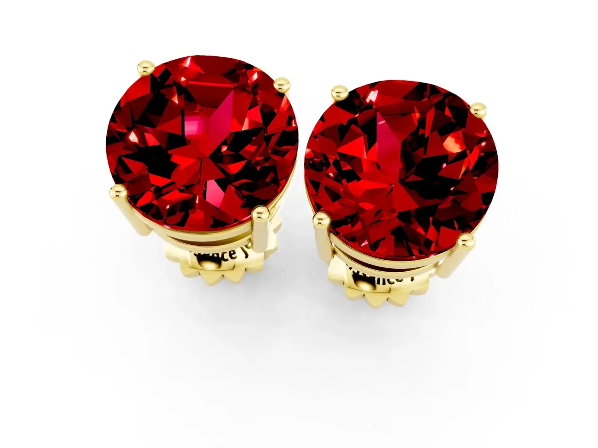 Round Cut Ruby Stud Earrings Yellow gold