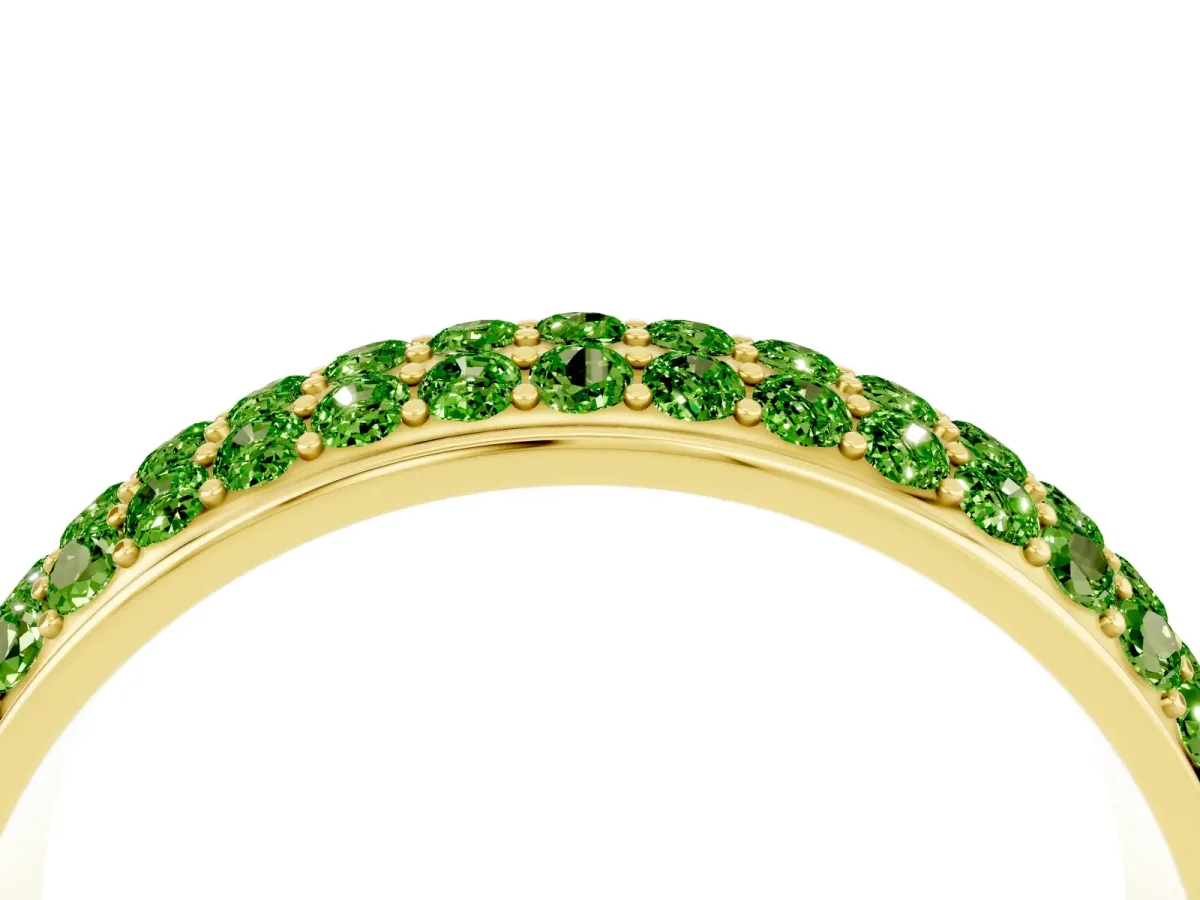 Three-Row Round Peridot Eternity Band with Shared Prong Setting Yellow gold