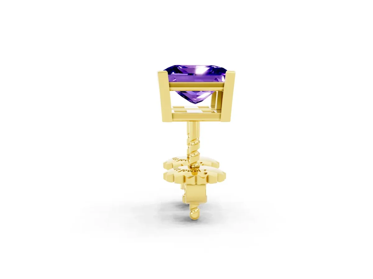 Princess Cut Tanzanite Stud Earrings Yellow gold