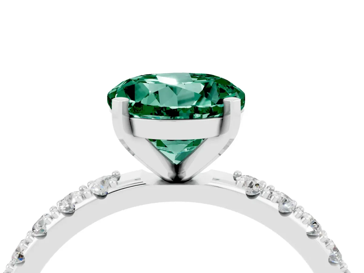 Round Cut Green Sapphire Solitaire Pavé Band with Four-Prong Setting Silver