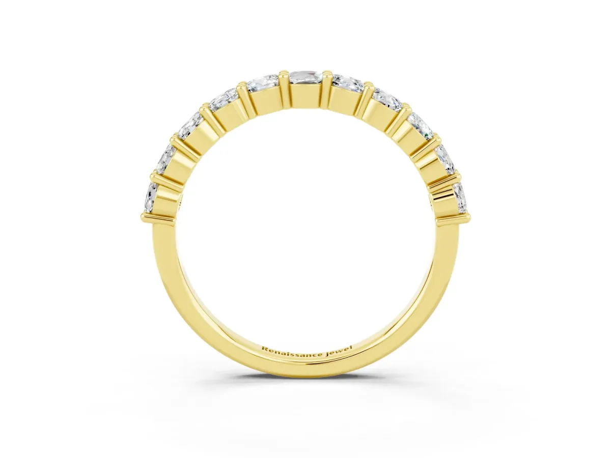 Round Moissanite Half Eternity Band with Prong Setting Yellow gold