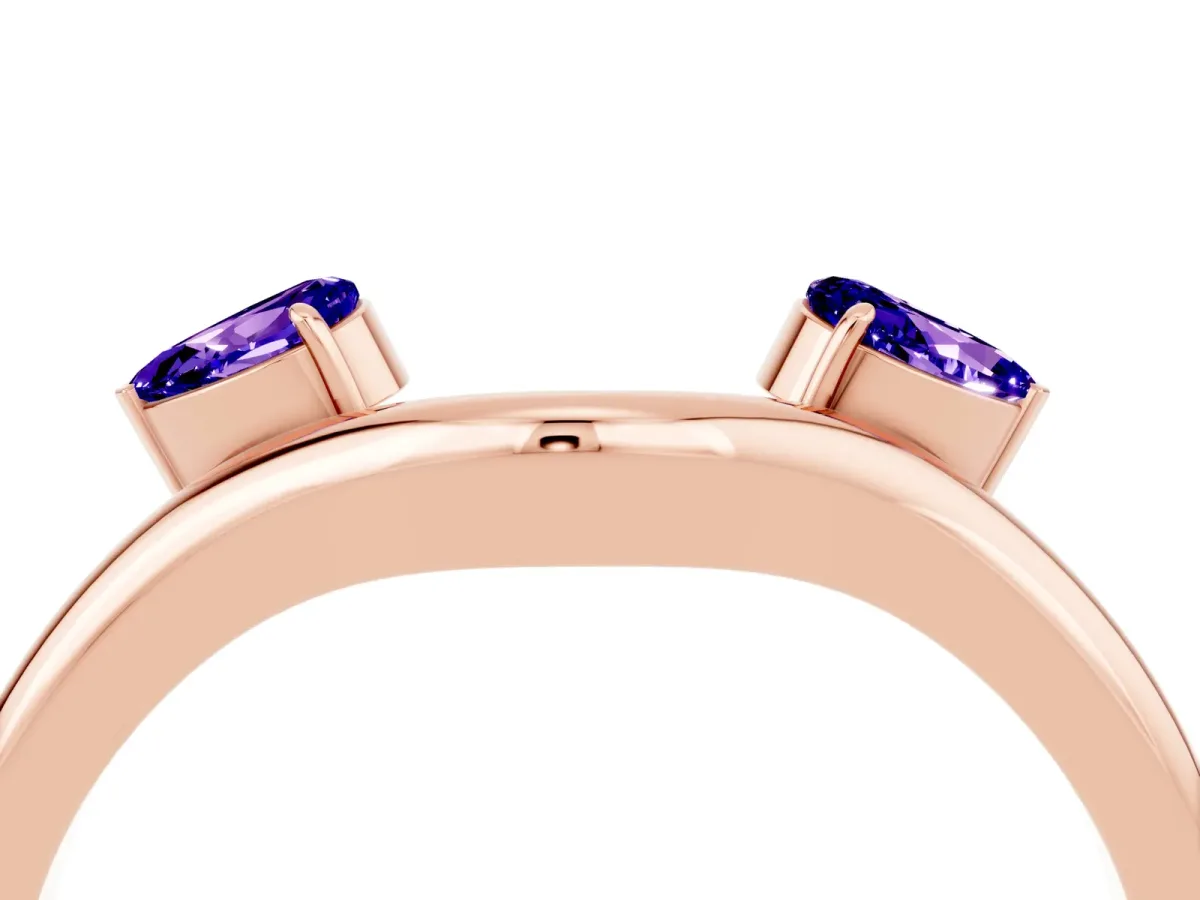 Pear Cut Tanzanite Two-Stone Open Band Ring with Prong Setting Rose gold