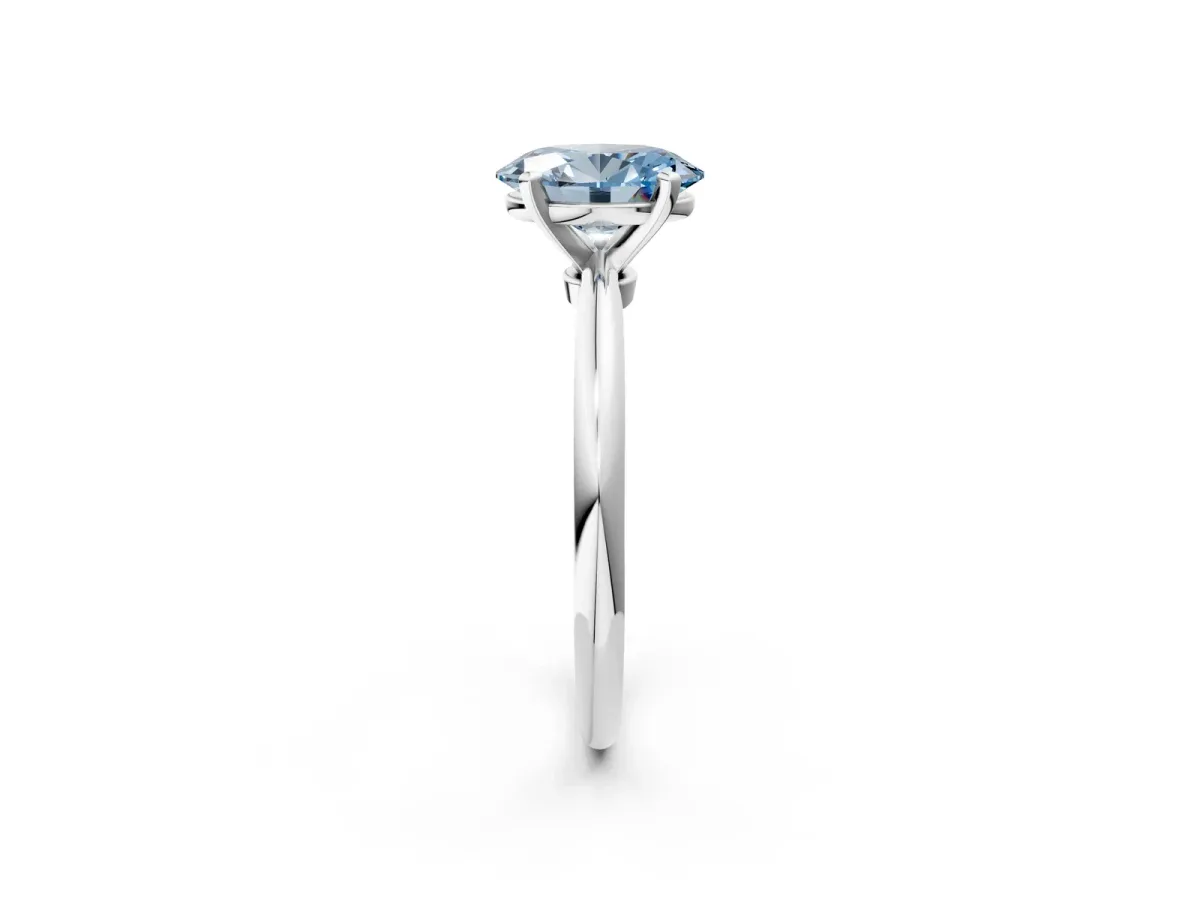 Fancy Blue Oval Cut Diamond Solitaire Ring with Six-Prong Setting and Classic Band Platinum