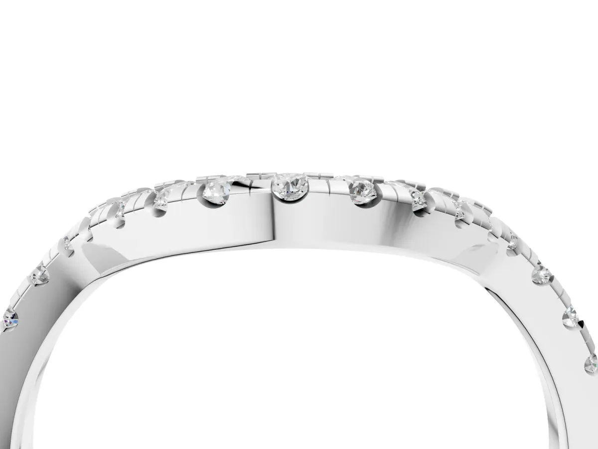 Diamond Curved Pavé Round Stone Contour Band Silver