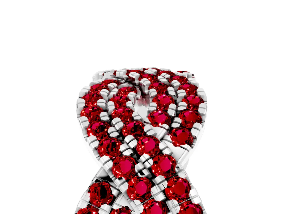 Pavé Round Ruby Infinity Twist Band with Shared Prong Setting Platinum