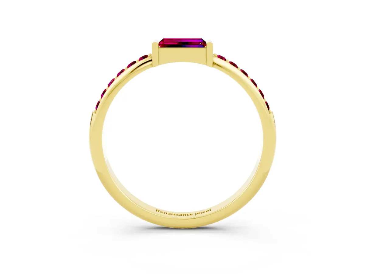 Baguette Garnet Pavé Band with Bar Setting Yellow gold