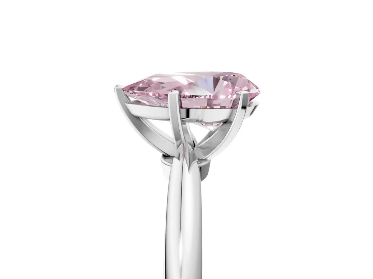 Fancy Pink Pear Cut Diamond Solitaire Ring with Six-Prong Setting and Classic Band Silver