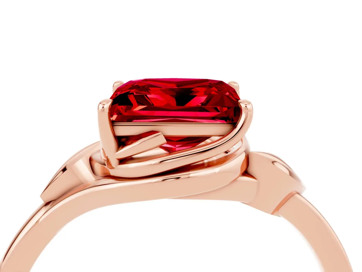 Princess Cut Ruby Solitaire Ring with Twist Band and Four-Prong Setting Rose gold