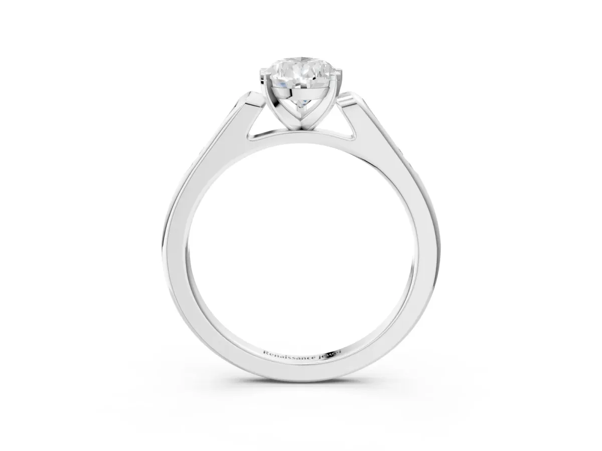 Pear Cut Diamond Solitaire Ring with Channel Set Round Band and Prong Setting Silver