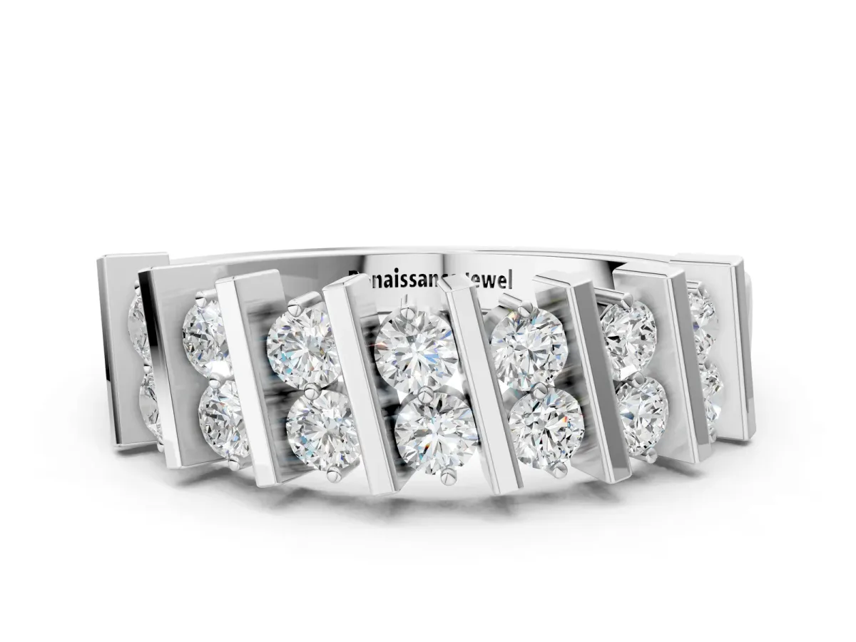 Channel Set Round Diamond Anniversary Band with Vertical Prongs Silver