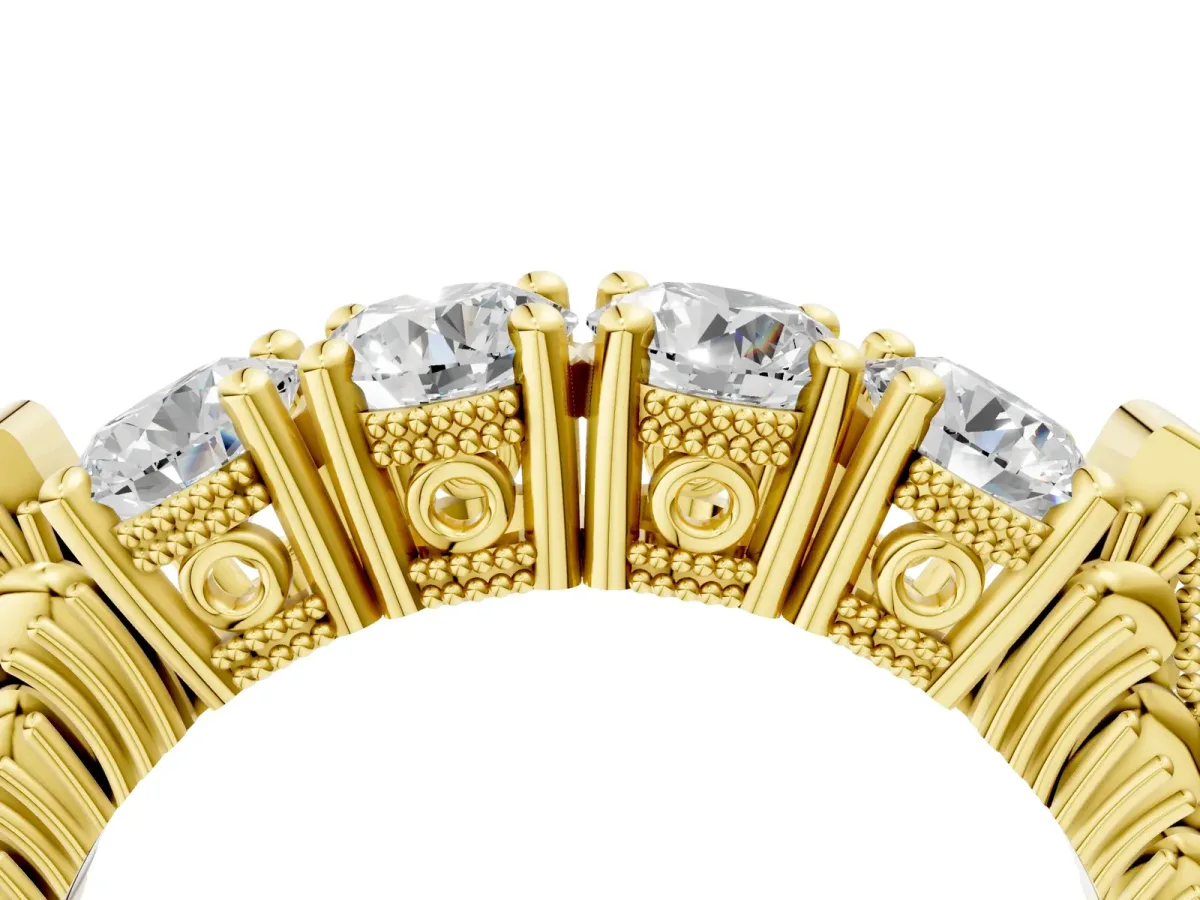 Five-Stone Round Diamond Shared Prong Milgrain Band Yellow gold