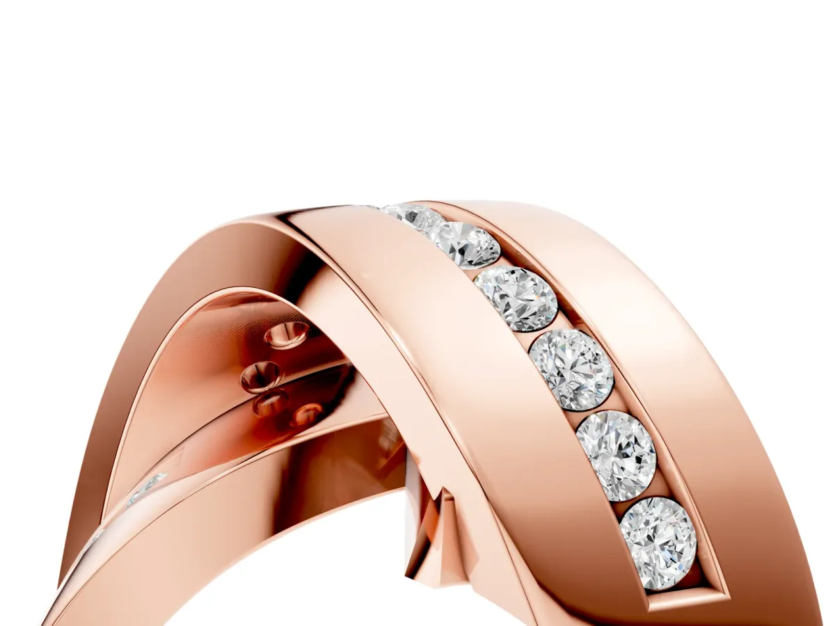 Pavé Round Diamond Crossover Band with Channel Setting Rose gold