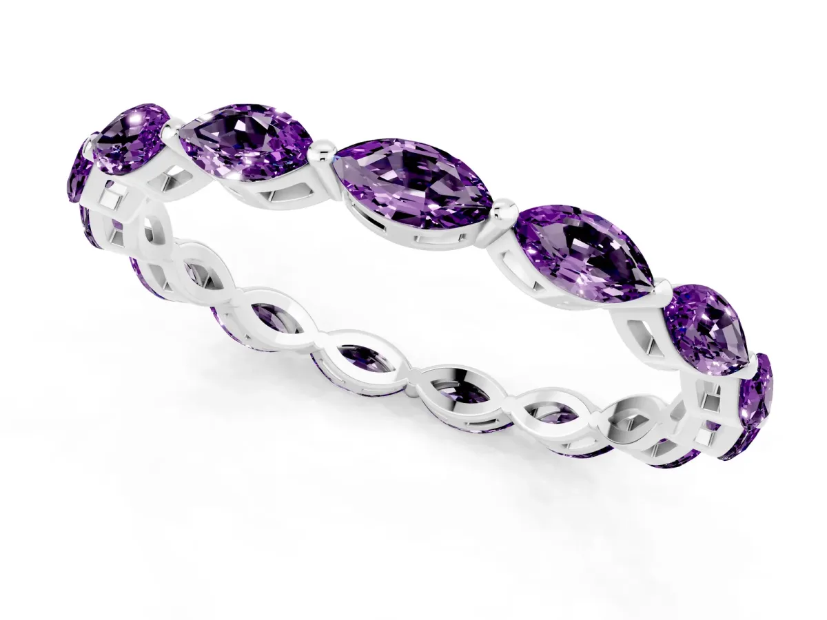 Marquise Amethyst Eternity Band with U-Prong Setting White gold