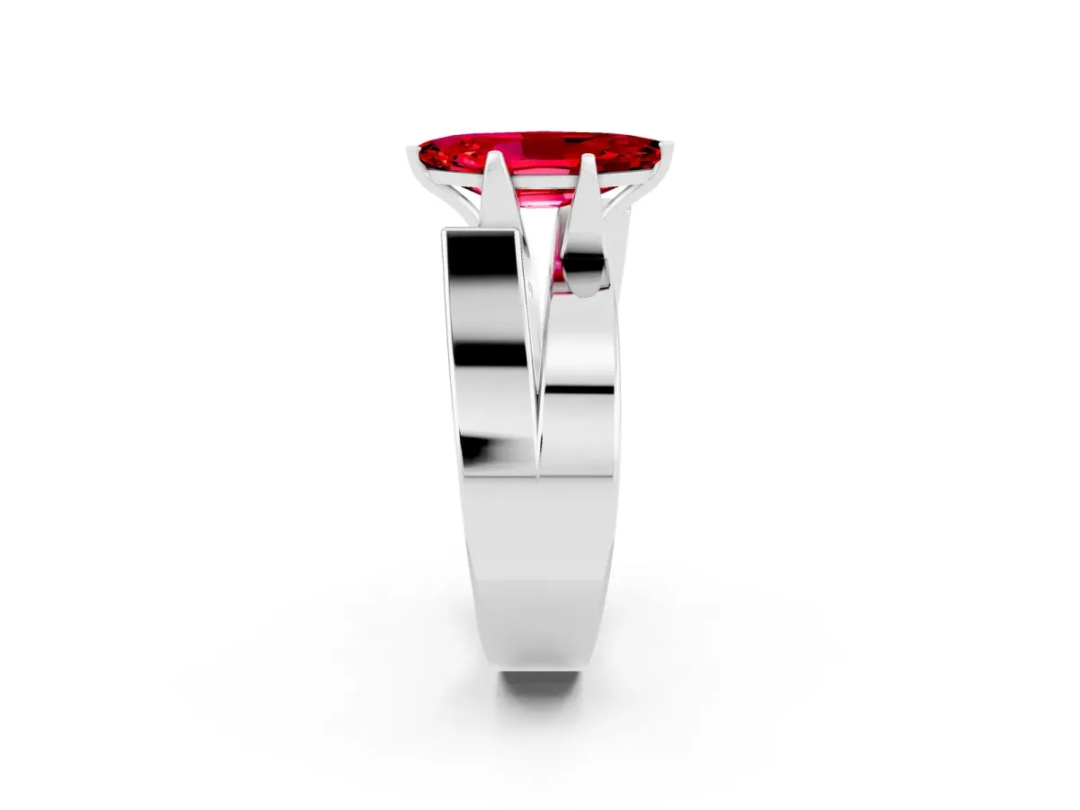 Modern Tension Set Marquise Cut Ruby Solitaire Wide Band Ring Platinum