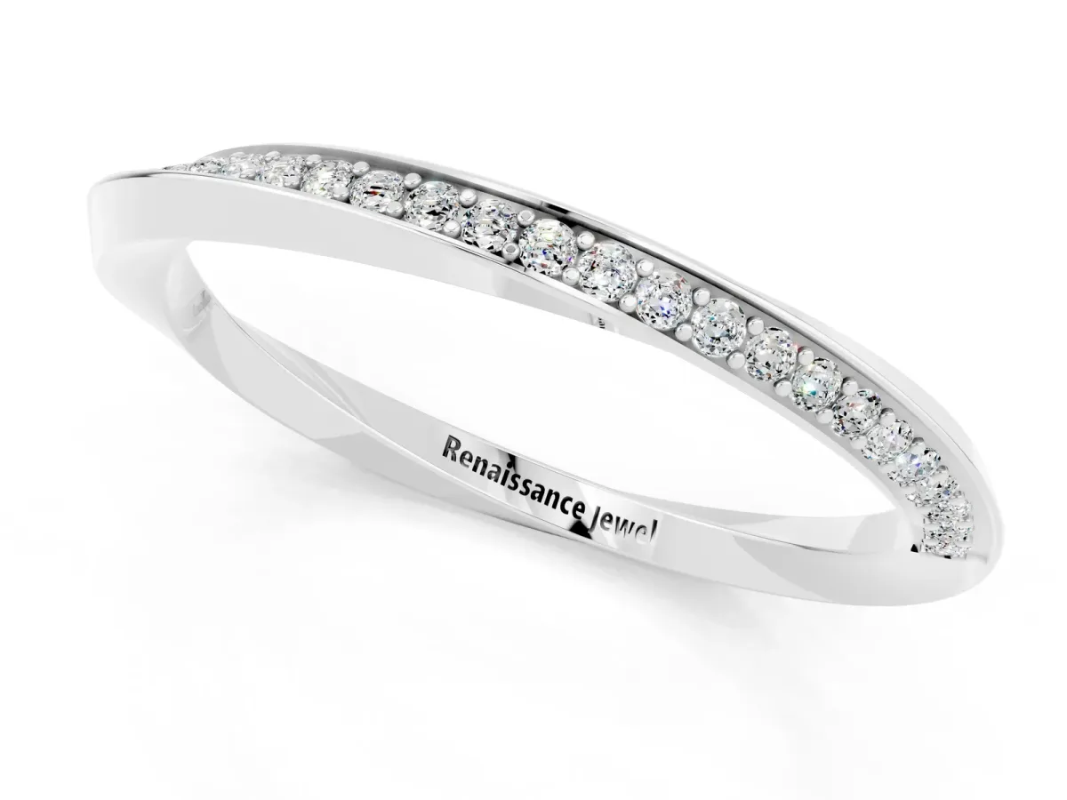 Pavé Round Moissanite Twist Band White gold