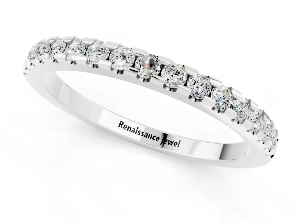 Round Moissanite Pavé Set Eternity Band with Micro Prong Setting White gold