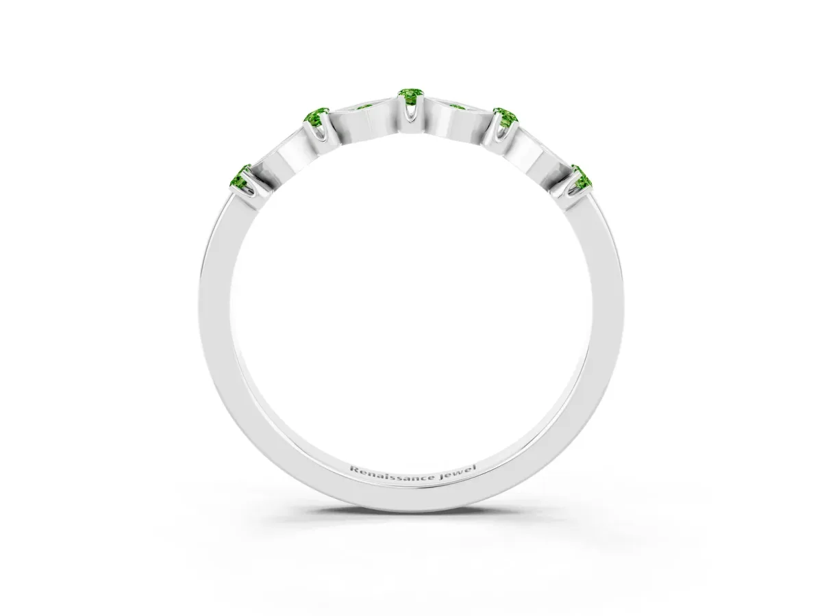 Pavé Cushion Peridot Cluster Eternity Band with Prong Setting Silver