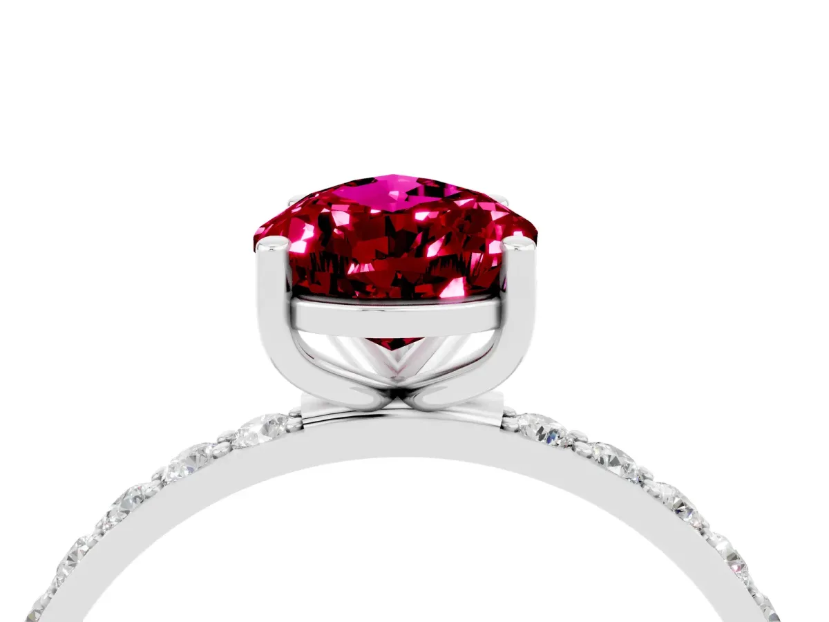Pear Cut Garnet Solitaire Ring with Round Pavé Band and Prong Setting Silver