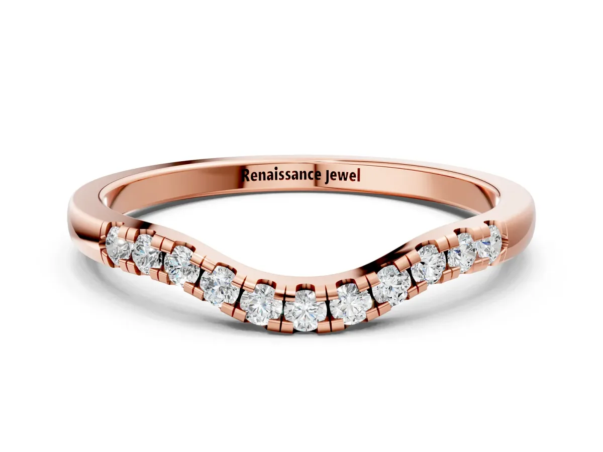 Round Diamond Curved Pavé Wedding Band Rose gold