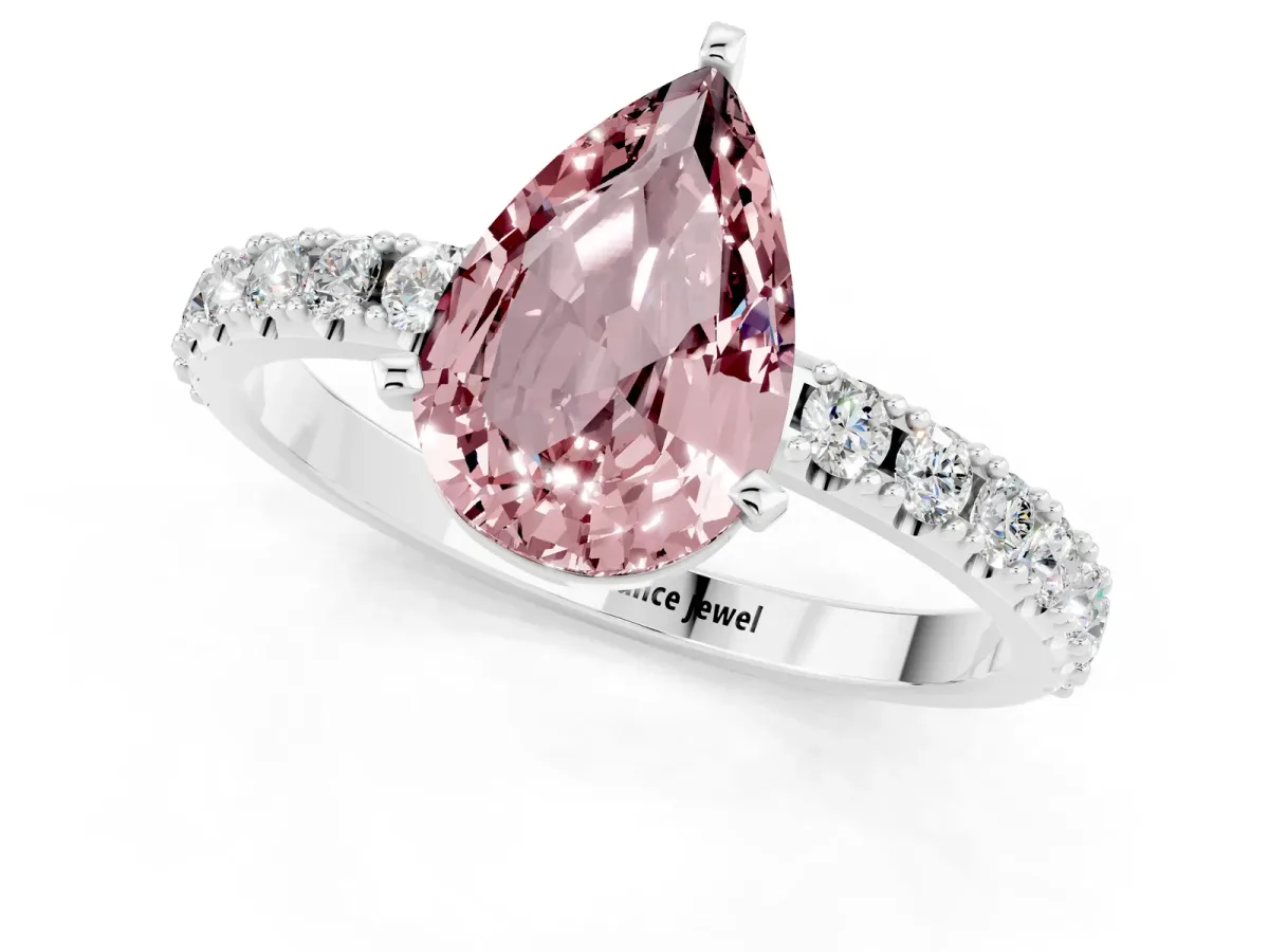 Pear Cut Morganite Solitaire Pavé Band with Four-Prong Setting Platinum