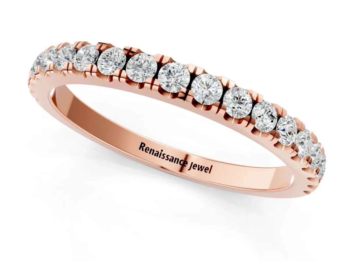 Round Diamond Classic Half Eternity Band with Shared Prong Setting Rose gold