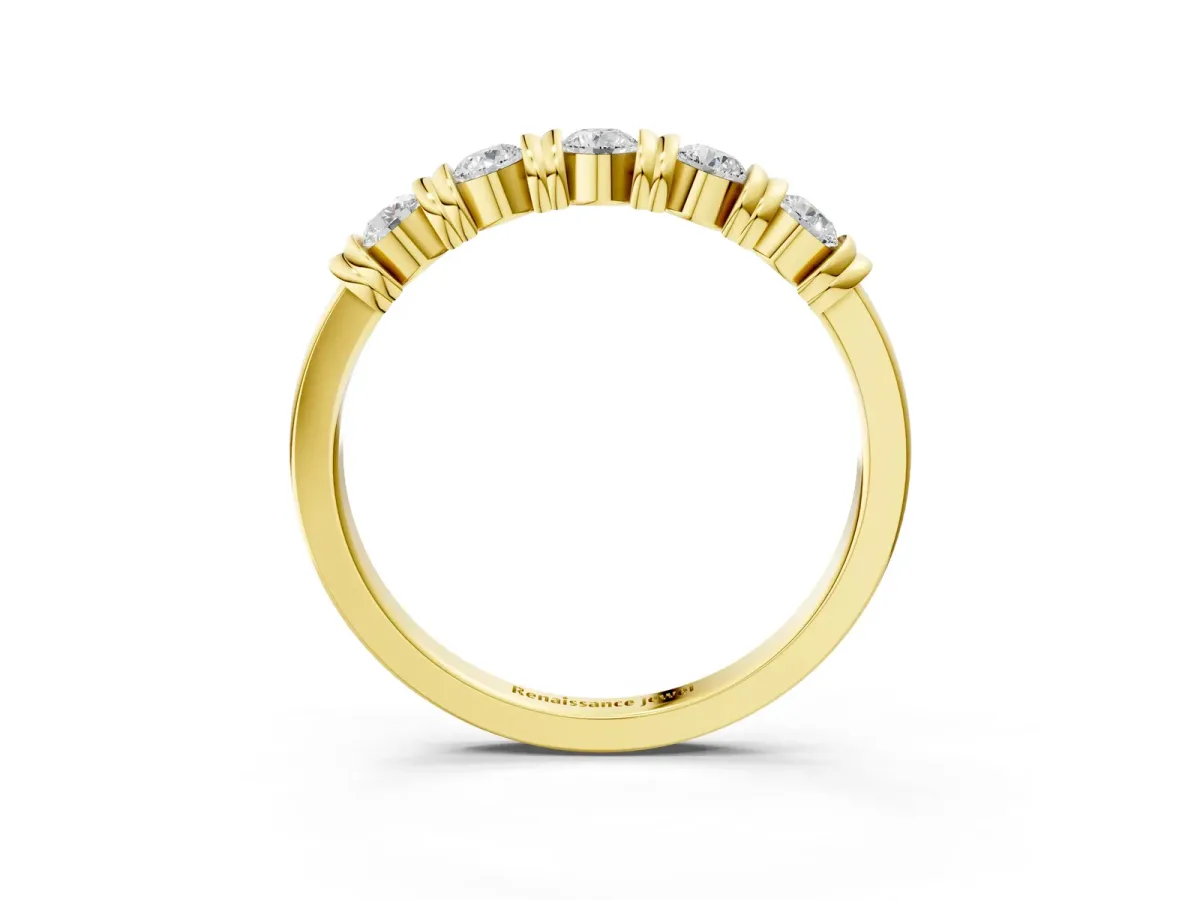 Bezel-Set Round Diamond Half-Eternity Band Yellow gold