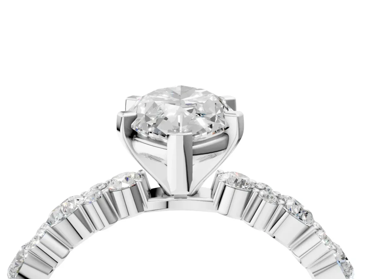 Marquise Cut Diamond Side Stone Solitaire Ring with Round Moissanite and Four-Prong Setting Silver