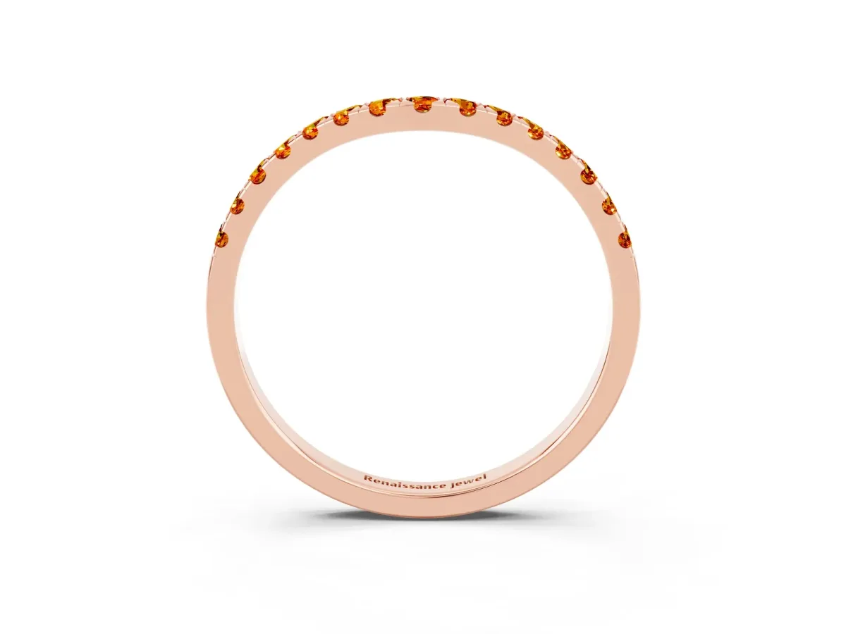 Curved Pavé Round Citrine Wedding Band with Shared Prong Setting Rose gold