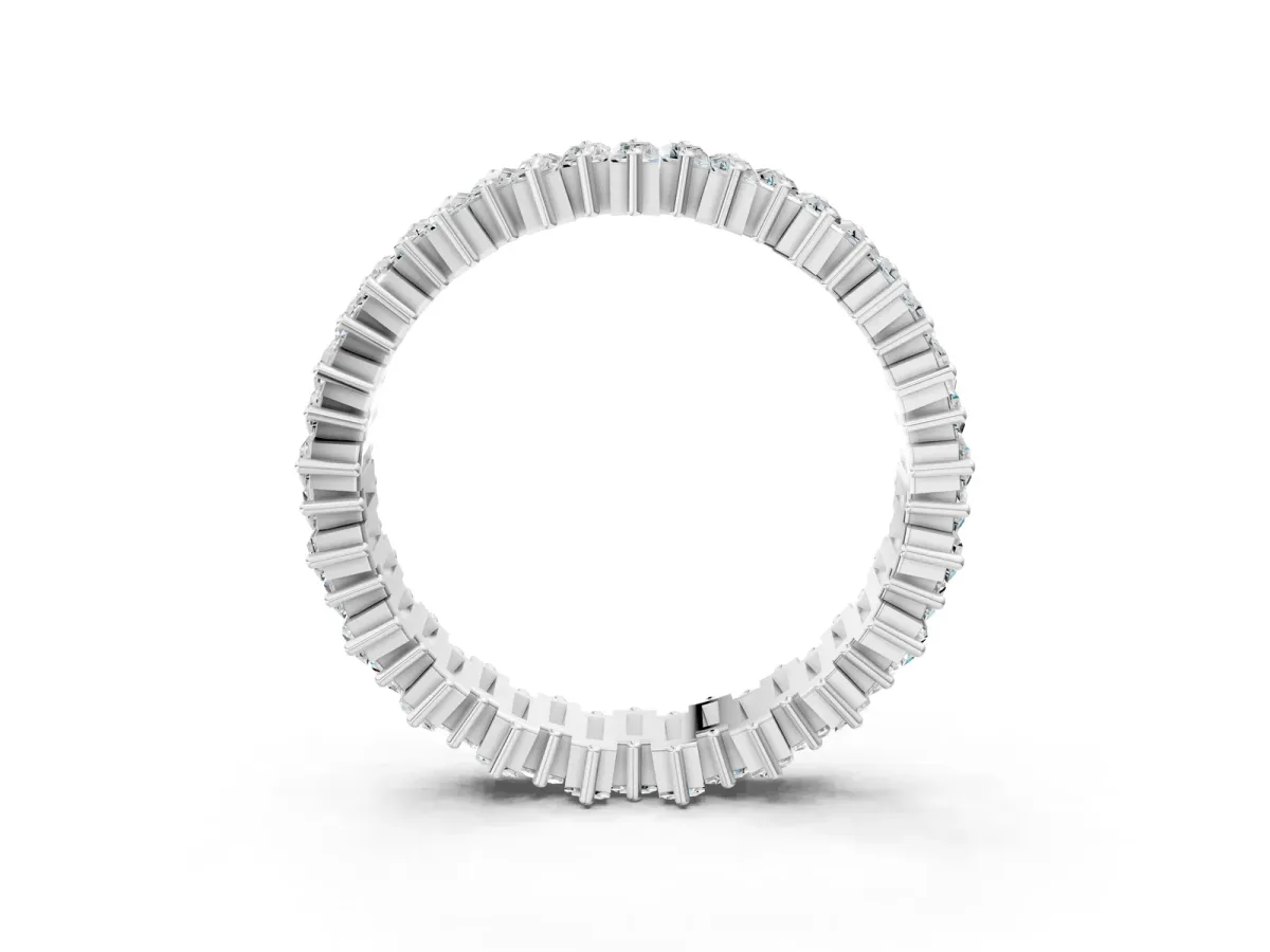 Baguette Diamond Full Eternity Ring with Prong Setting Silver
