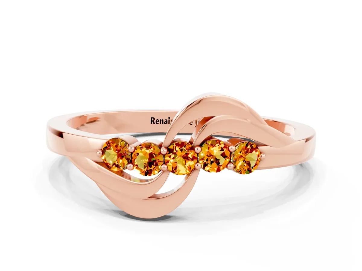 Five-Stone Round Citrine Crossover Band with Prong Setting Rose gold
