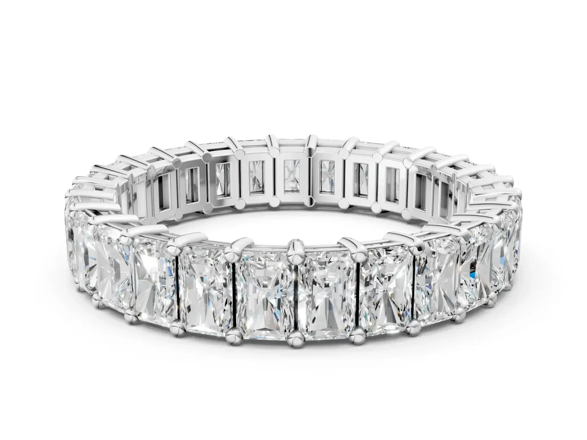 radiant Cut eternity band with shared prong setting Platinum