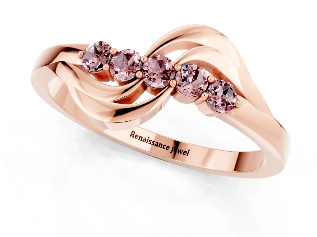 Five-Stone Round Morganite Crossover Band with Prong Setting Rose gold