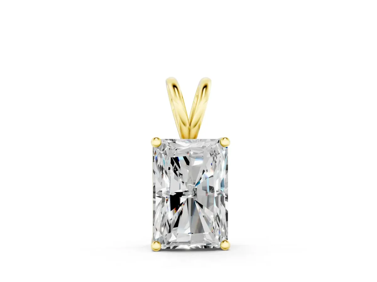 Radiant Diamond Solitaire Pendant with Four Prong Setting Yellow gold
