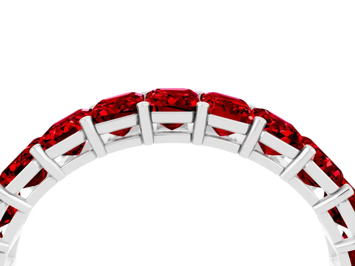 Emerald Cut Ruby Eternity Band with Shared Prong Setting Platinum