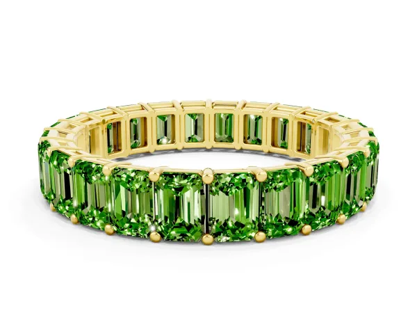 Emerald Cut Peridot Eternity Band with Shared Prong Setting Yellow gold