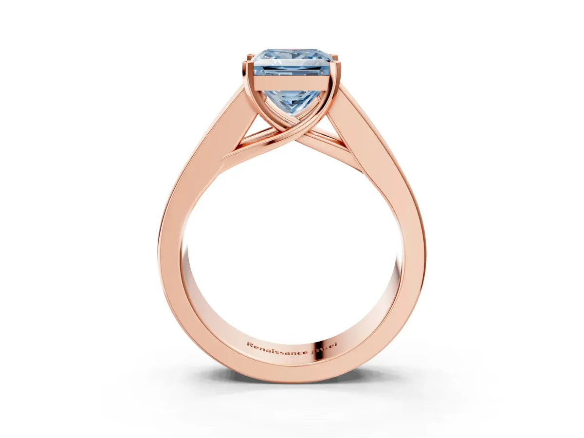 Fancy Blue Princess Cut Cut Channel Set Solitaire Ring with Four-Prong Setting Rose gold