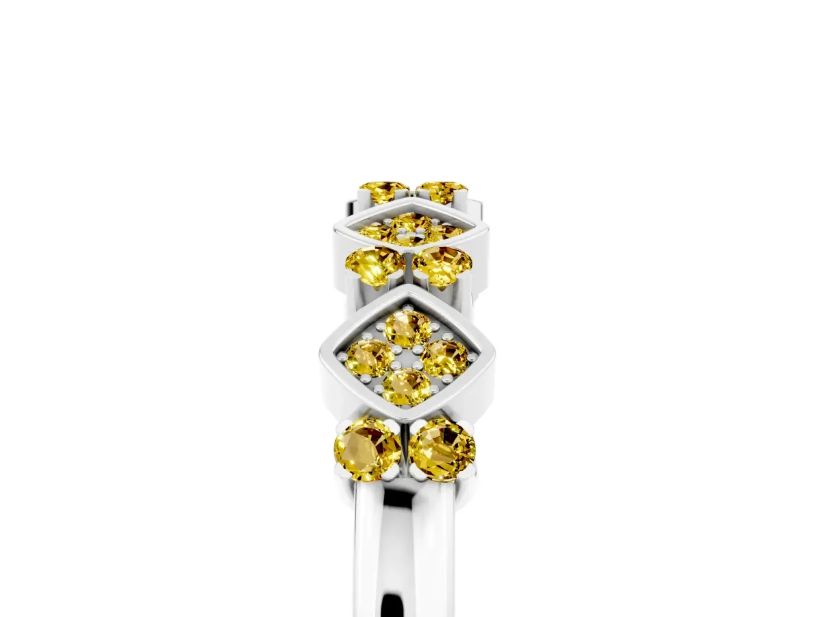 Pavé Cushion Yellow Sapphire Cluster Eternity Band with Prong Setting Silver