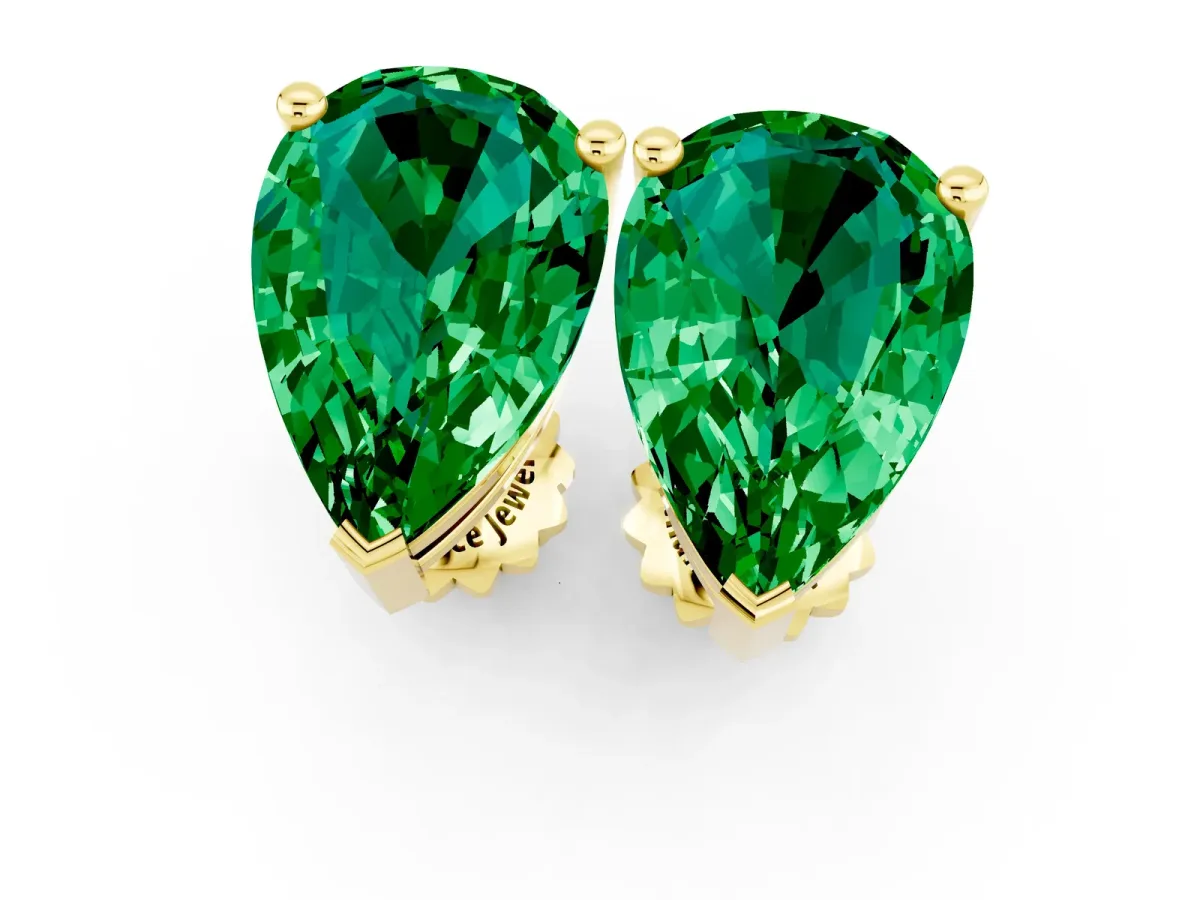 Pear Cut Emerald Stud Earrings Yellow gold