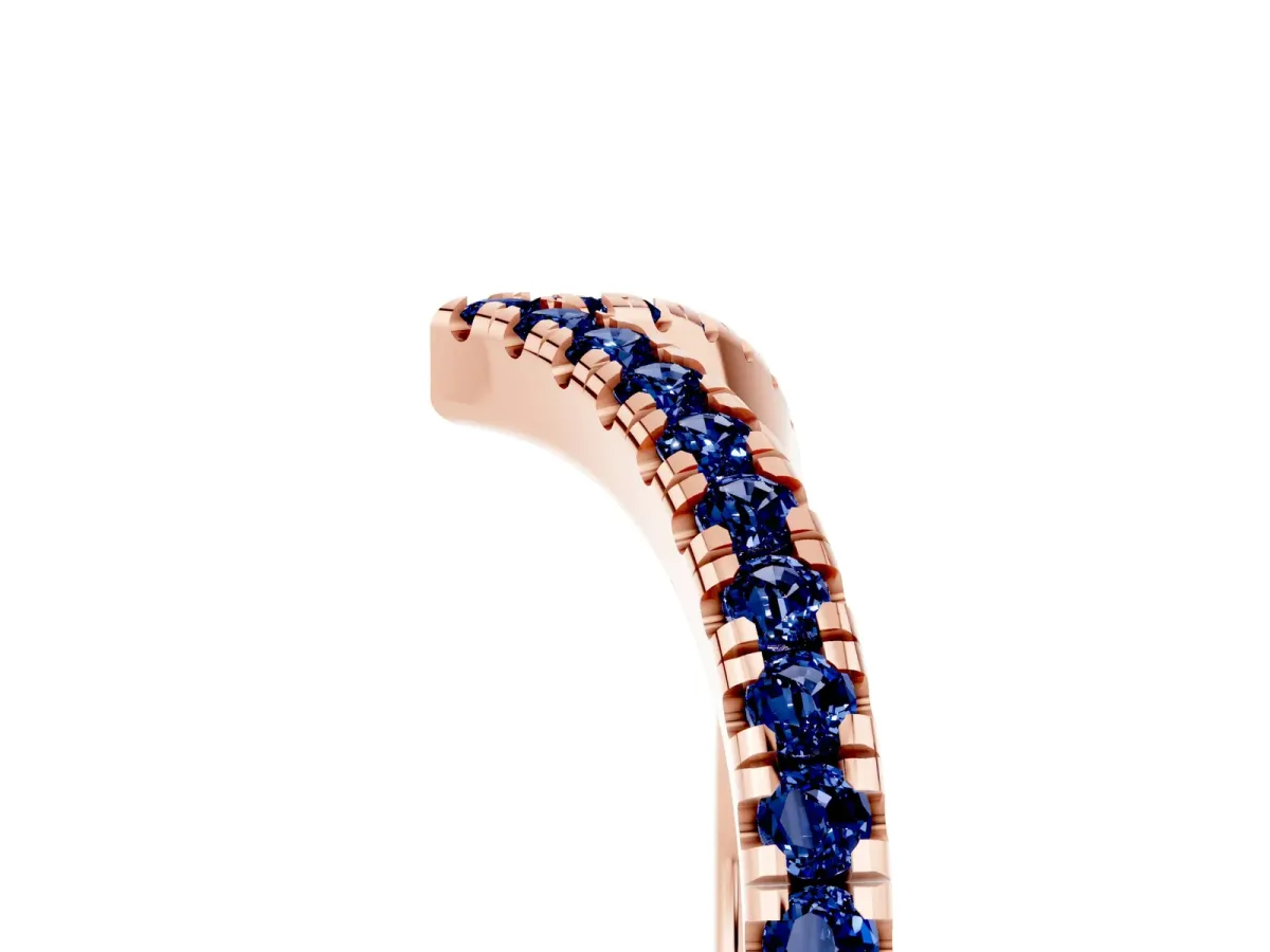 Pavé Round Blue Sapphire V-Shaped Chevron Band with Shared Prong Setting Rose gold