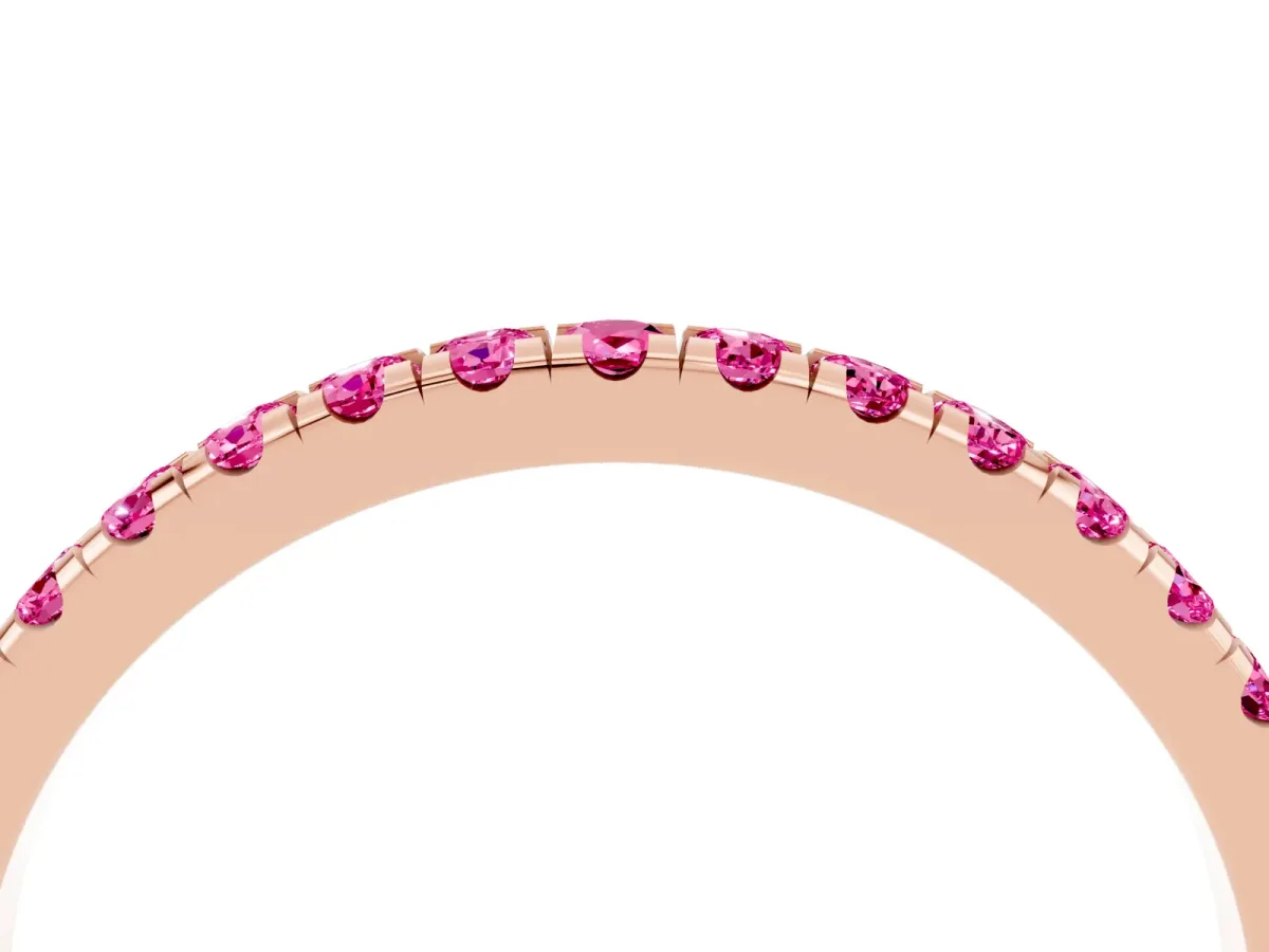 Pavé Round Pink Sapphire Half Eternity Band with Shared Prong Setting Rose gold